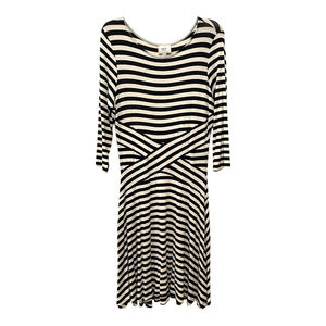 Eci New York Women Size Large Striped Dress Fit & Flare Stretch Knit Black White